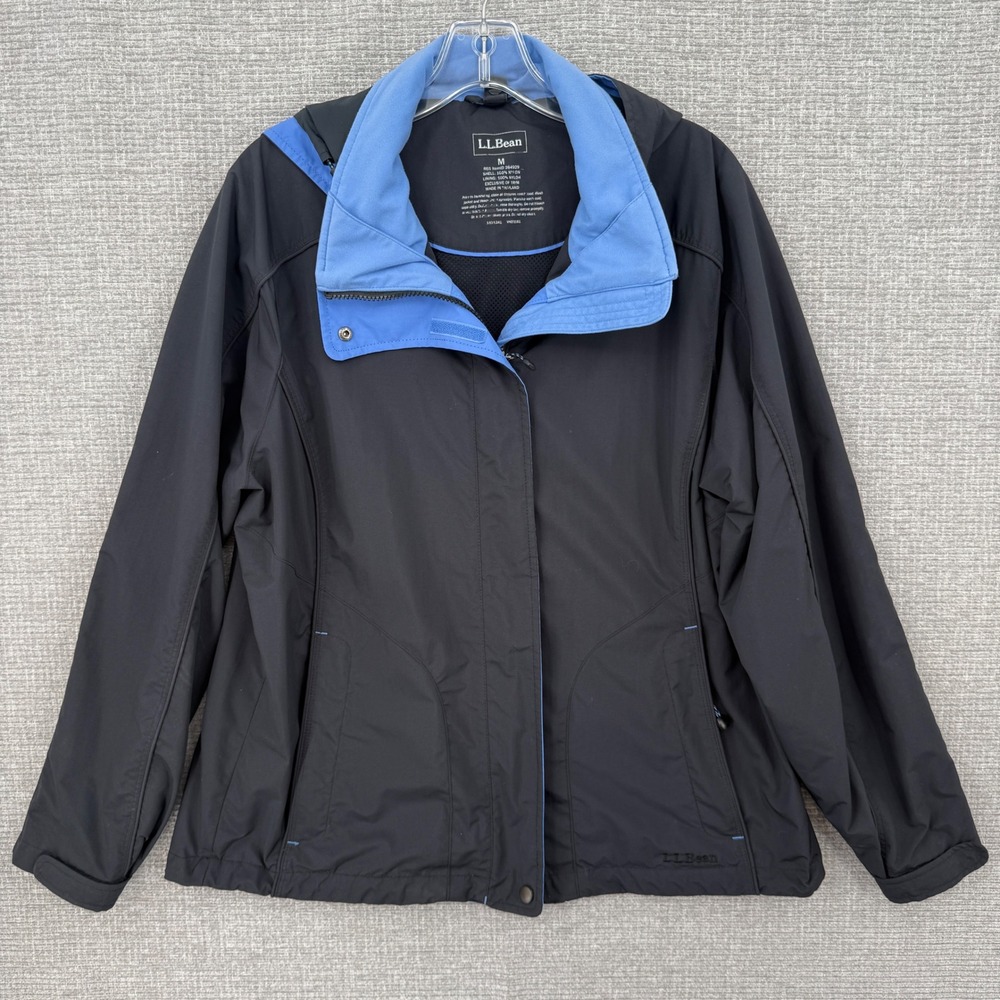 LL Bean Hooded Full Zip Jacket Women M Black Blue Gorpcore Outdoor Shell
